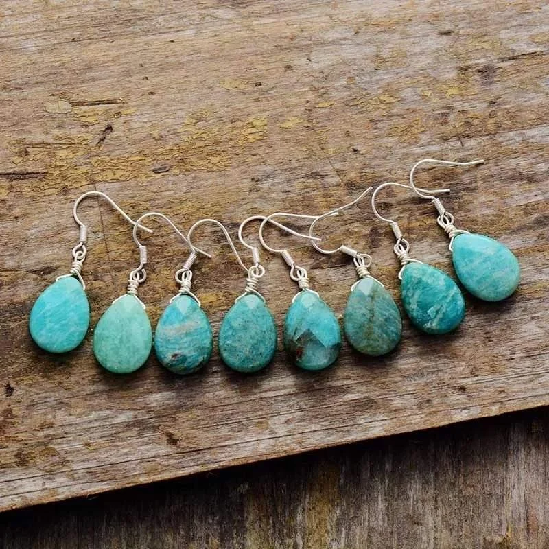 Natural Gemstone Teardrop Earrings - Glova