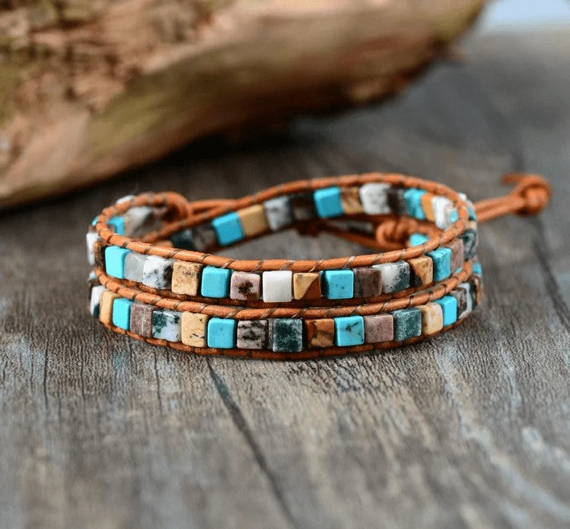 Natural Jasper Stone Leather Bracelet - 6 Colors - Glova