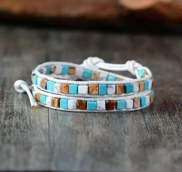 Natural Jasper Stone Leather Bracelet - 6 Colors - Glova