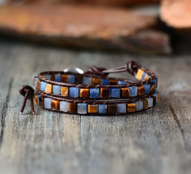 Natural Jasper Stone Leather Bracelet - 6 Colors - Glova