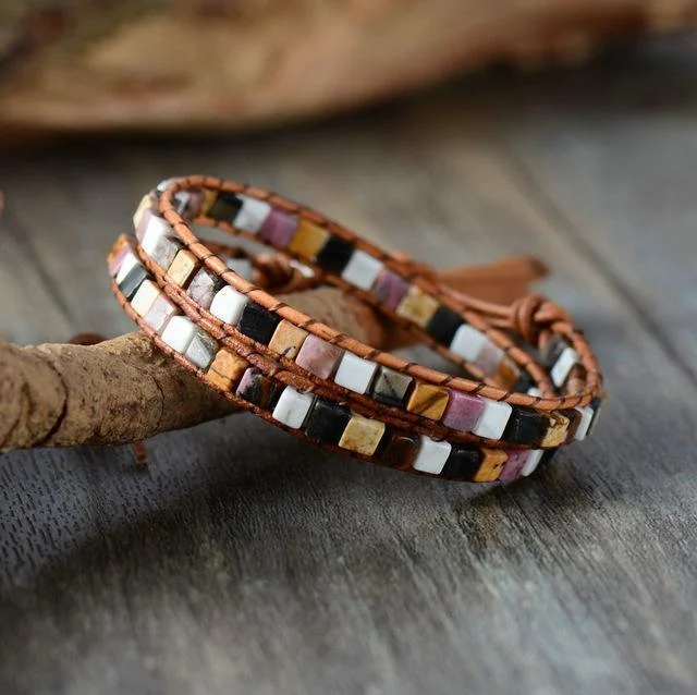 Natural Jasper Stone Leather Bracelet - 6 Colors - Glova