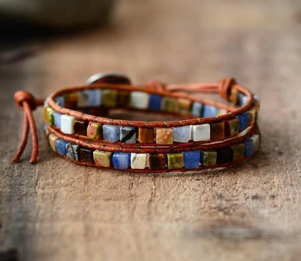 Natural Jasper Stone Leather Bracelet - 6 Colors - Glova