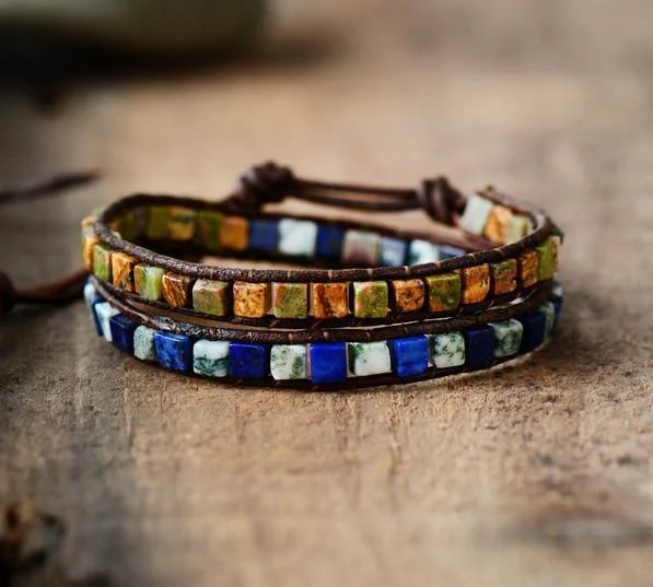 Natural Jasper Stone Leather Bracelet - 6 Colors - Glova