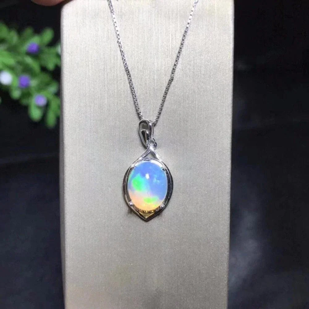 Natural Opal 925 Sterling Silver Necklace - Glova