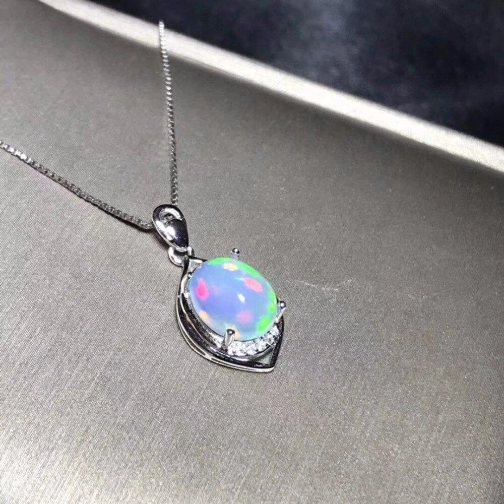 Natural Opal 925 Sterling Silver Necklace - Glova