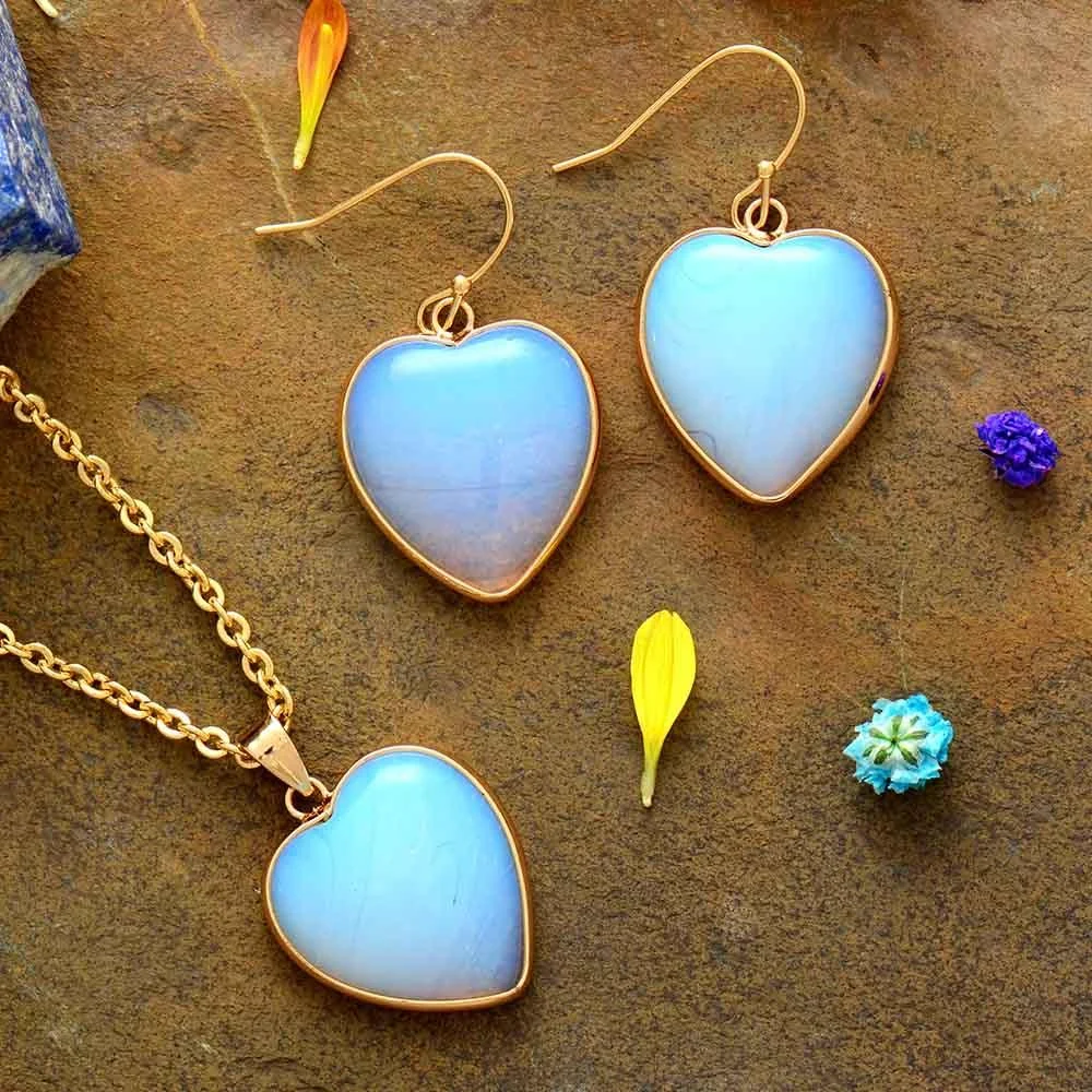 Natural Opal Heart Jewelry Set - Glova