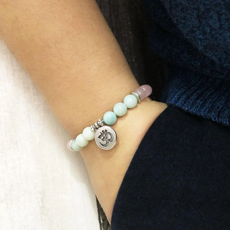 Natural Rose Quartz & Amazonite Gemstone Bead Mala Bracelet - Glova