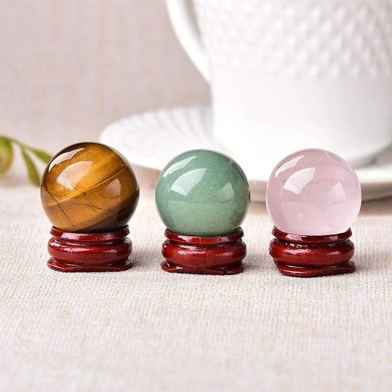 Natural Rose Quartz,Tigers Eye & Aventurine Crystal Ball - Glova