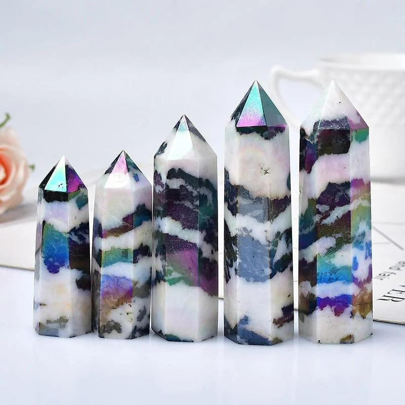 Natural Titanium Aura Crystal Tower - Glova