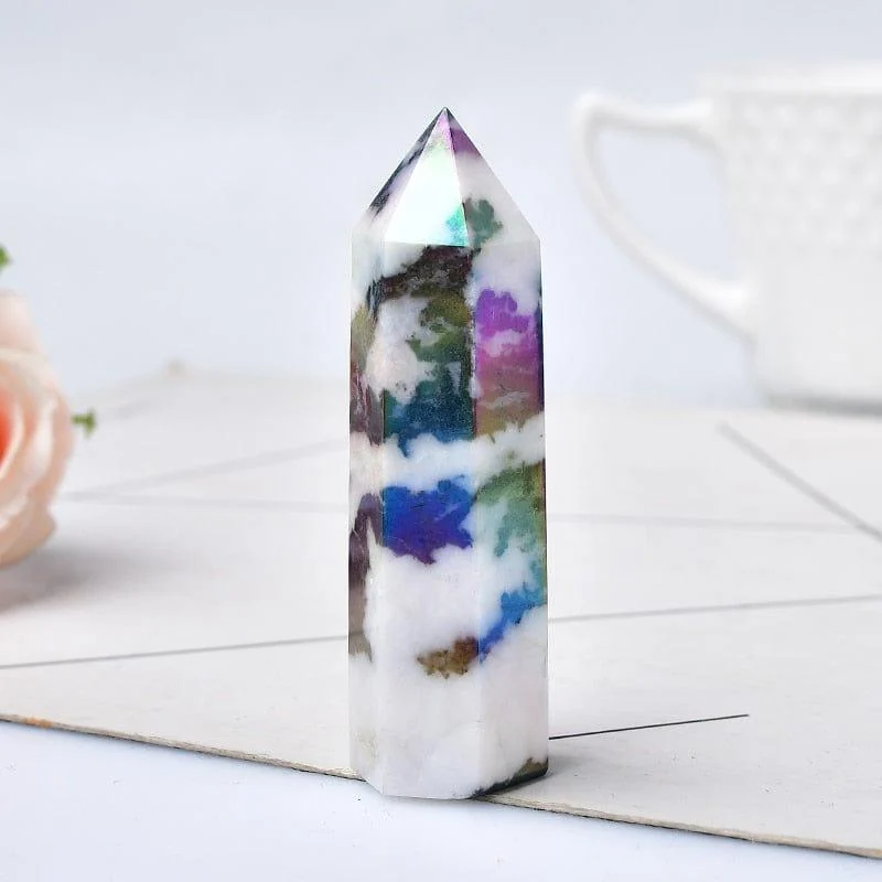 Natural Titanium Aura Crystal Tower - Glova