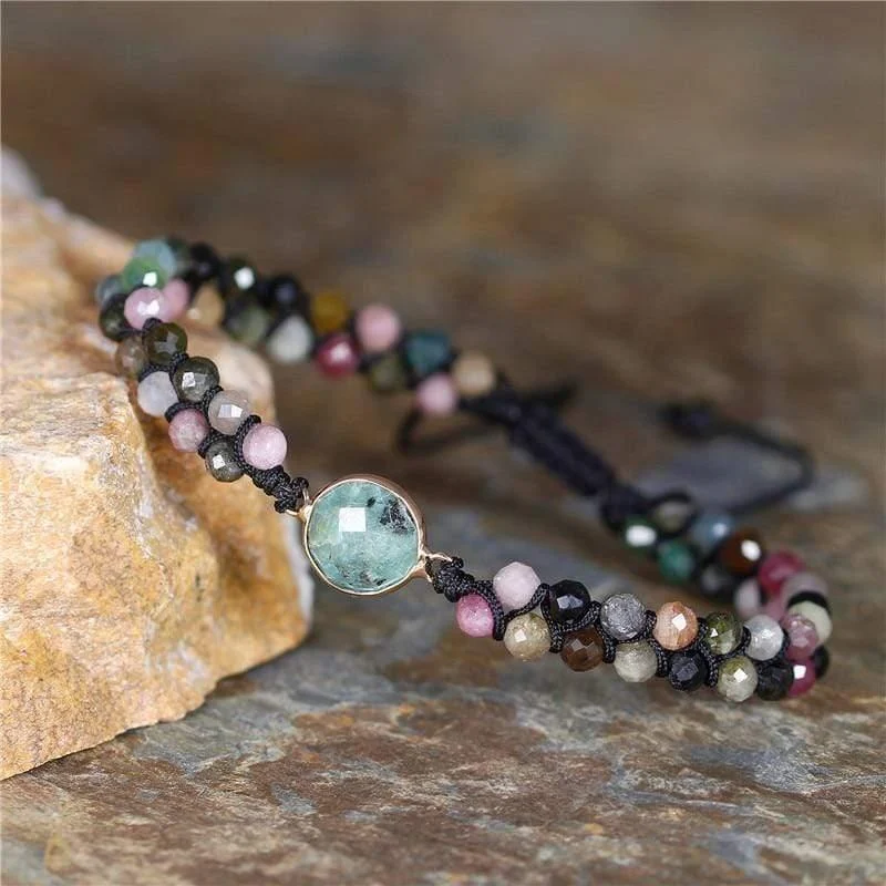 Natural Tourmaline & Indian Agate Adjustable Bracelet - Glova