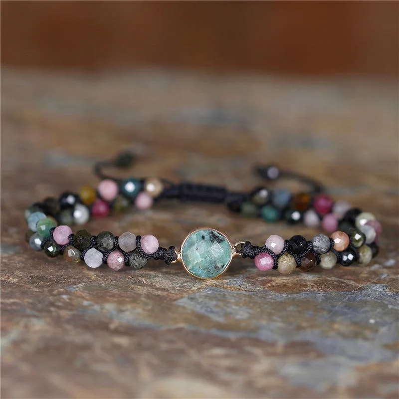 Natural Tourmaline & Indian Agate Adjustable Bracelet - Glova