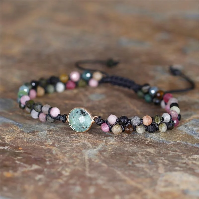 Natural Tourmaline & Indian Agate Adjustable Bracelet - Glova