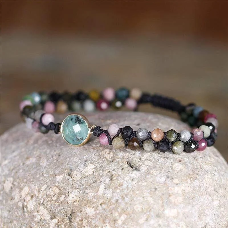 Natural Tourmaline & Indian Agate Adjustable Bracelet - Glova