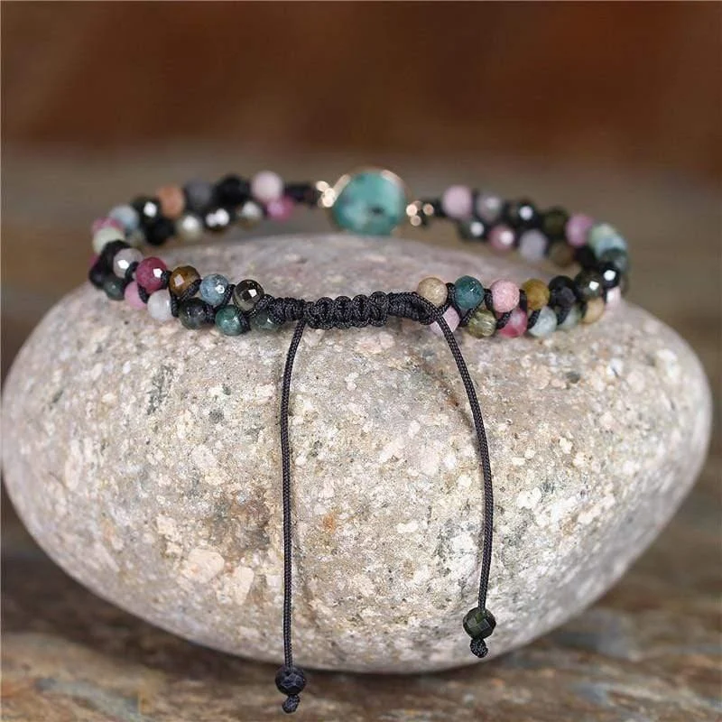 Natural Tourmaline & Indian Agate Adjustable Bracelet - Glova