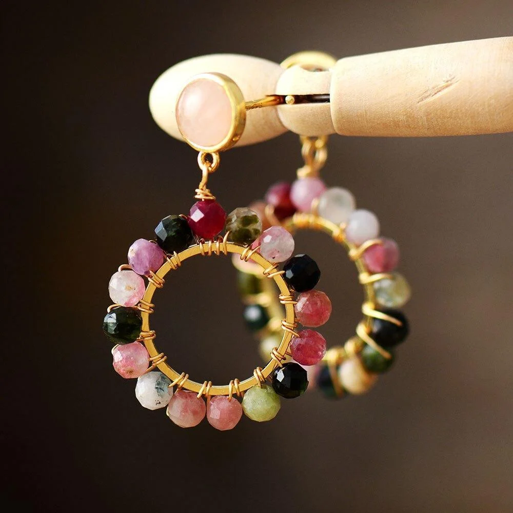 Natural Tourmaline Round Earrings - Glova