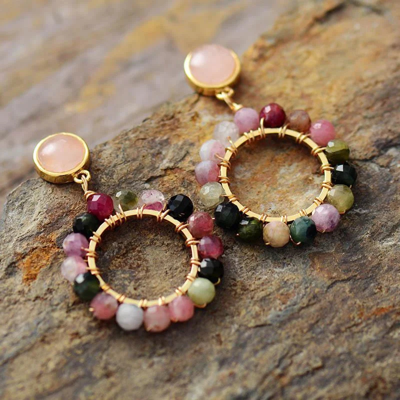 Natural Tourmaline Round Earrings - Glova