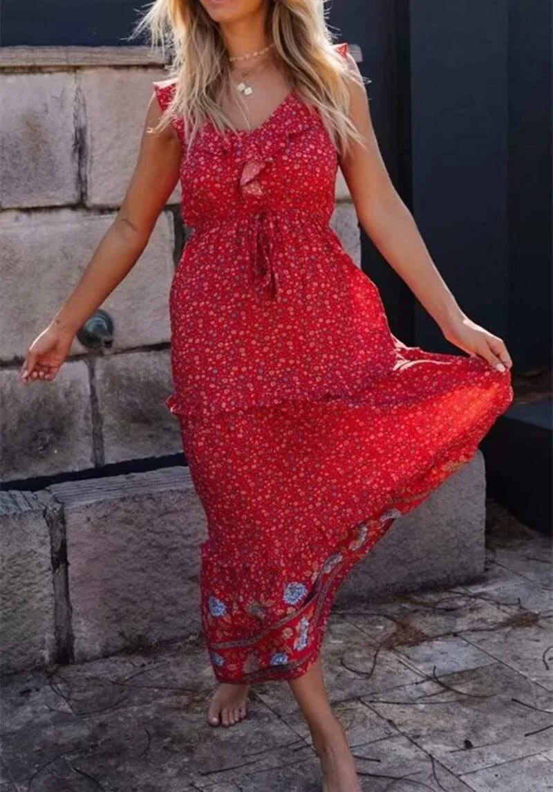 Nena Maxi Dress in Red - Glova