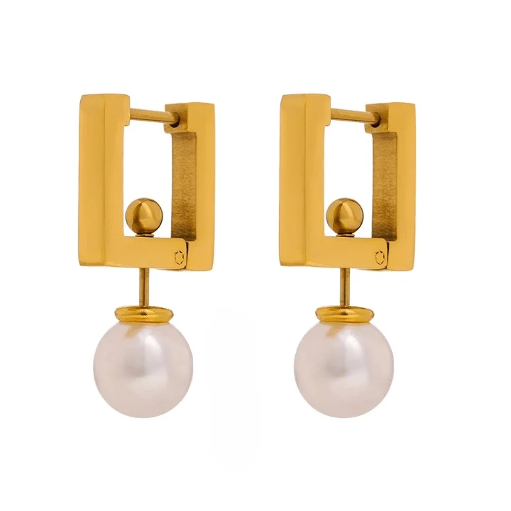 Neue Pearl Drop Square Hoop Earrings - Glova