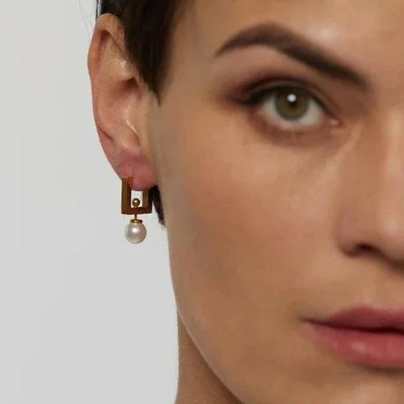 Neue Pearl Drop Square Hoop Earrings - Glova