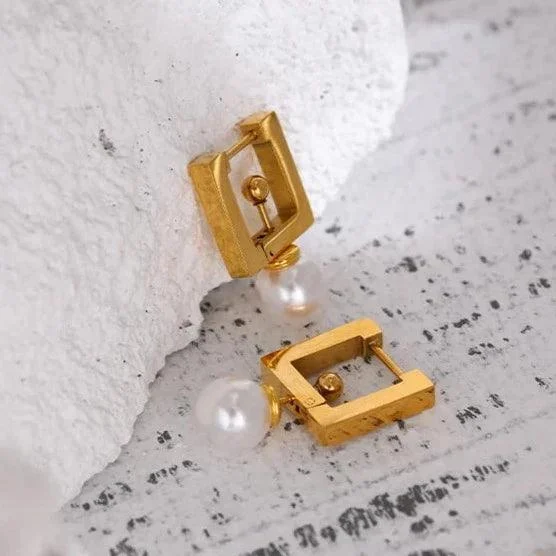 Neue Pearl Drop Square Hoop Earrings - Glova