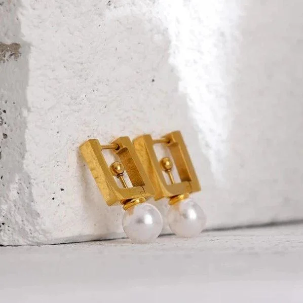 Neue Pearl Drop Square Hoop Earrings - Glova