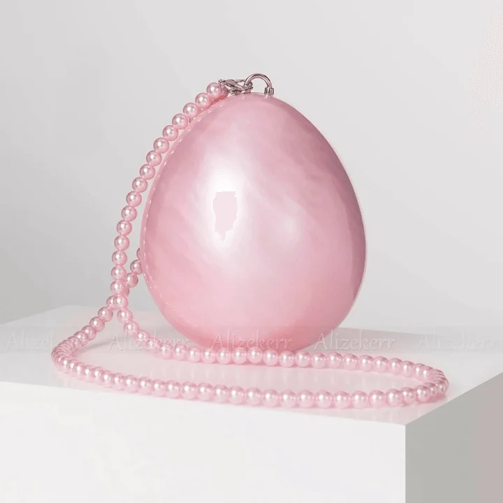 Niew Pink Acrylic Pearlescent Egg Evening Clutch - Glova