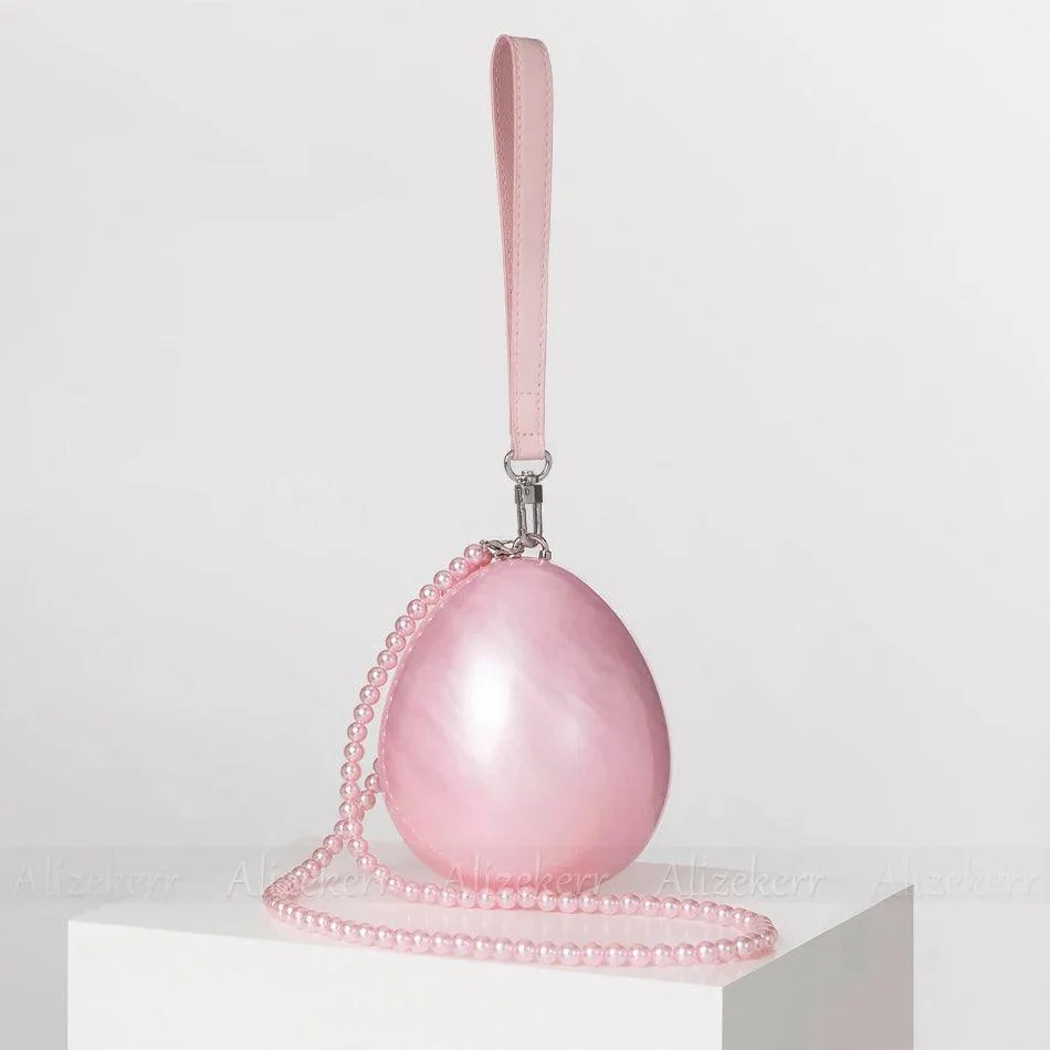 Niew Pink Acrylic Pearlescent Egg Evening Clutch - Glova