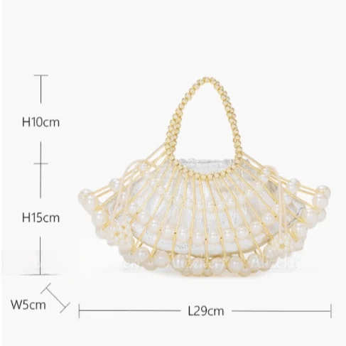 Nimue Pearl Beaded Golden Fan Evening Bag - Glova