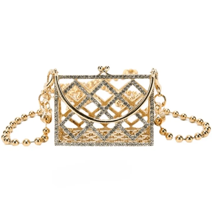 Nina Rhinestone Micro Metal Cage Bag - Glova