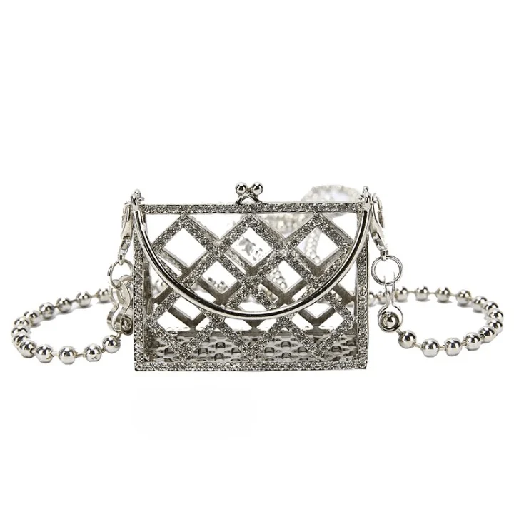 Nina Rhinestone Micro Metal Cage Bag - Glova