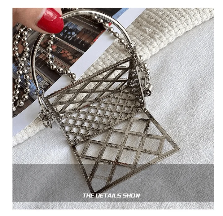 Nina Rhinestone Micro Metal Cage Bag - Glova