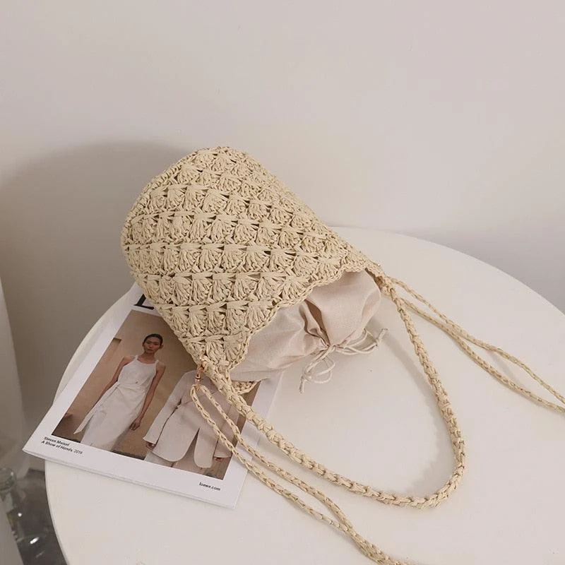 Niya Crochet Knit Straw Bucket Bags - 3 Colors - Glova