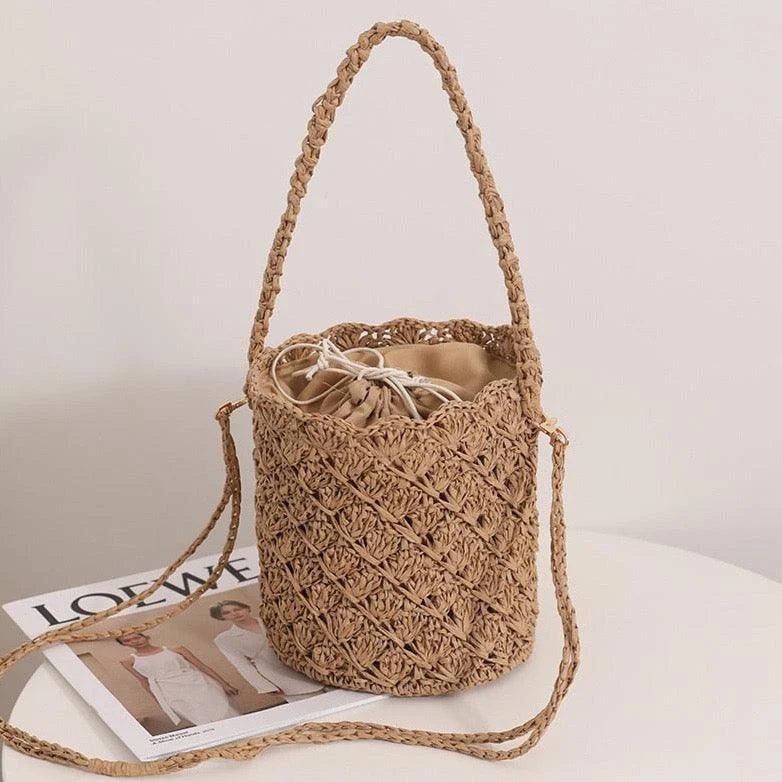 Niya Crochet Knit Straw Bucket Bags - 3 Colors - Glova