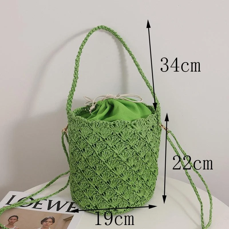 Niya Crochet Knit Straw Bucket Bags - 3 Colors - Glova