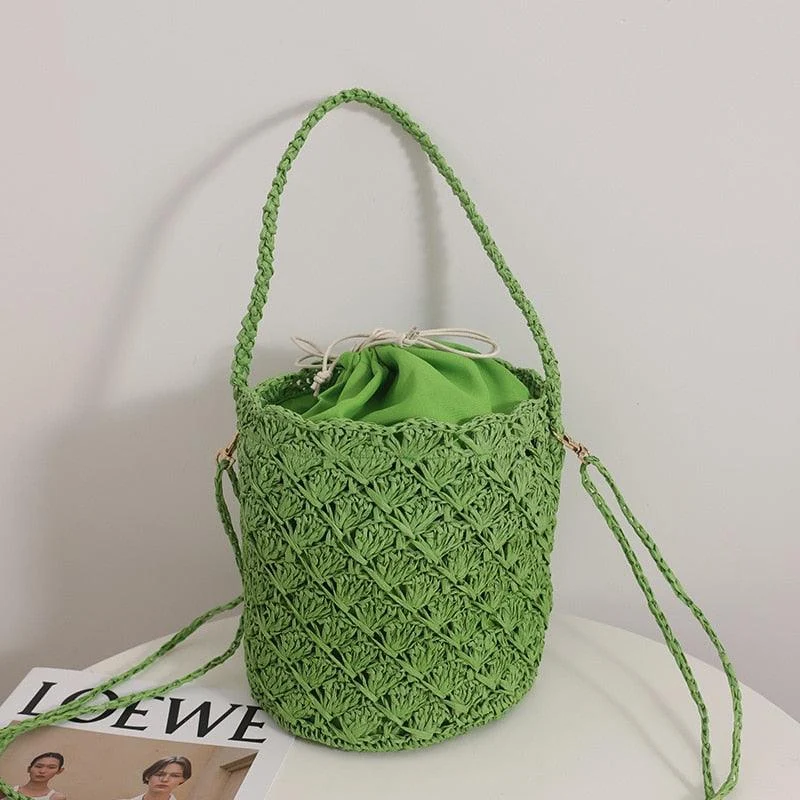 Niya Crochet Knit Straw Bucket Bags - 3 Colors - Glova