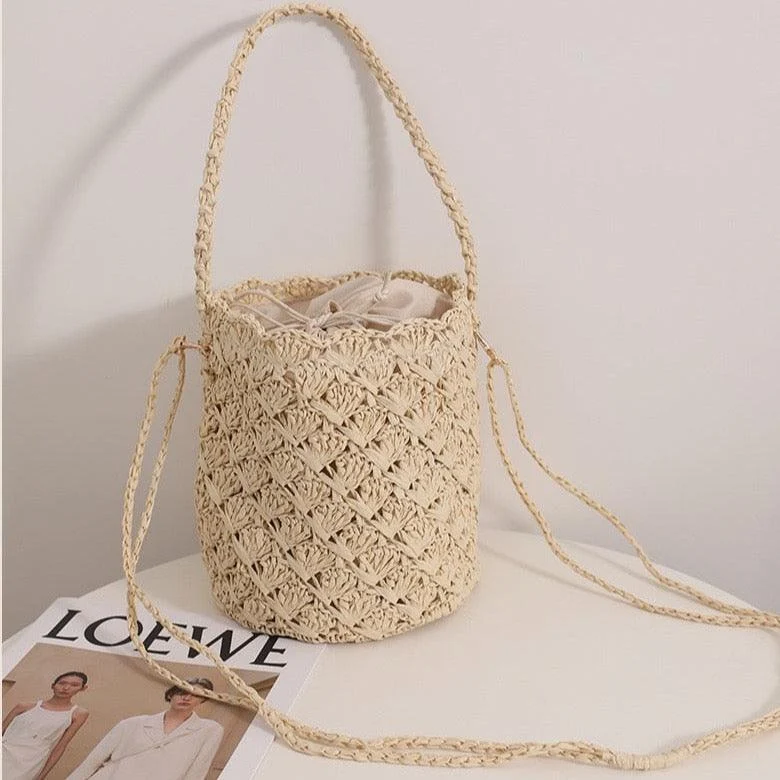 Niya Crochet Knit Straw Bucket Bags - 3 Colors - Glova