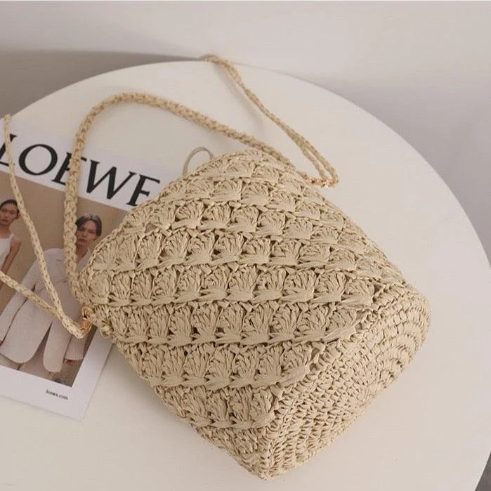 Niya Crochet Knit Straw Bucket Bags - 3 Colors - Glova