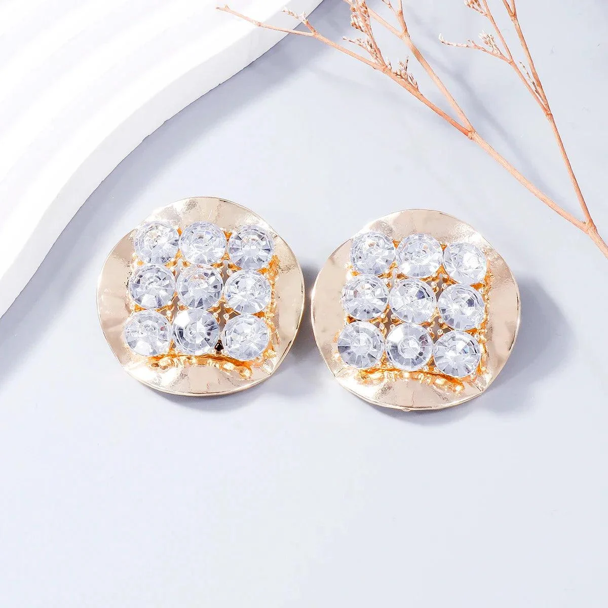 Njeri Rhinestone Disk Stud Earrings - Glova