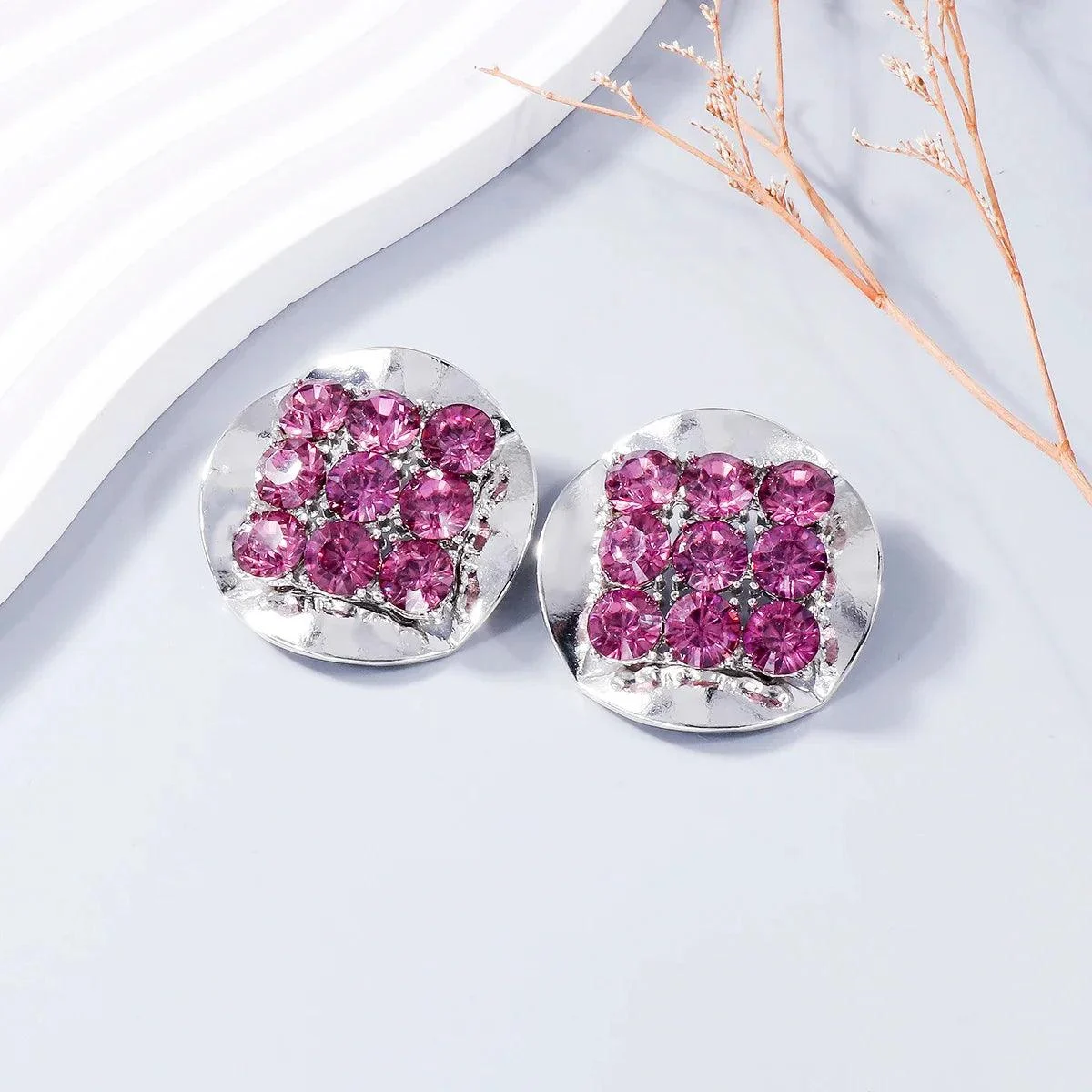 Njeri Rhinestone Disk Stud Earrings - Glova