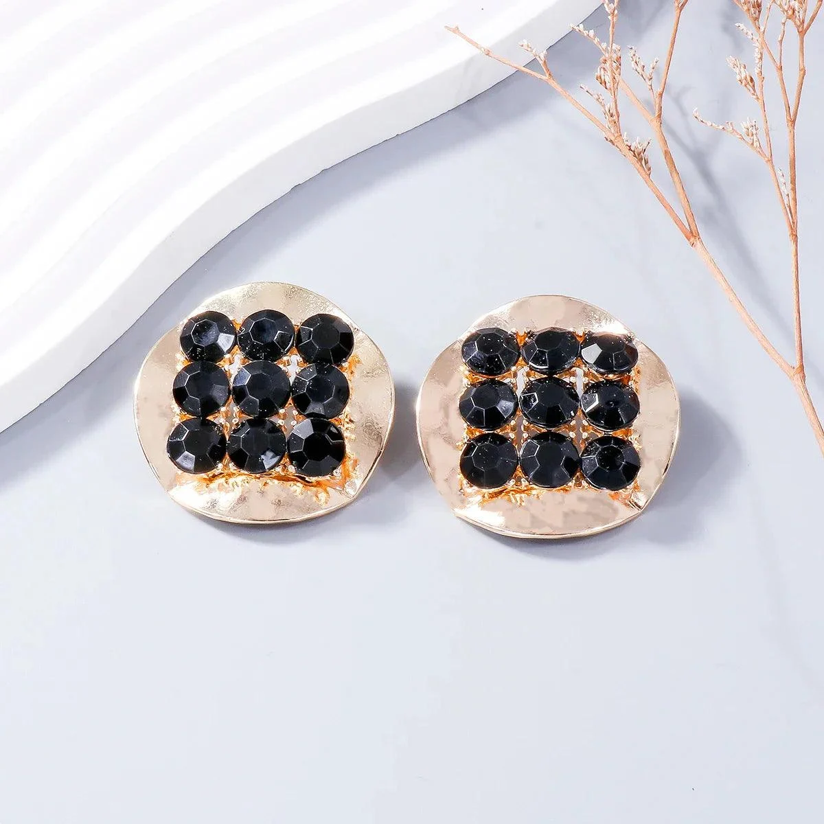 Njeri Rhinestone Disk Stud Earrings - Glova