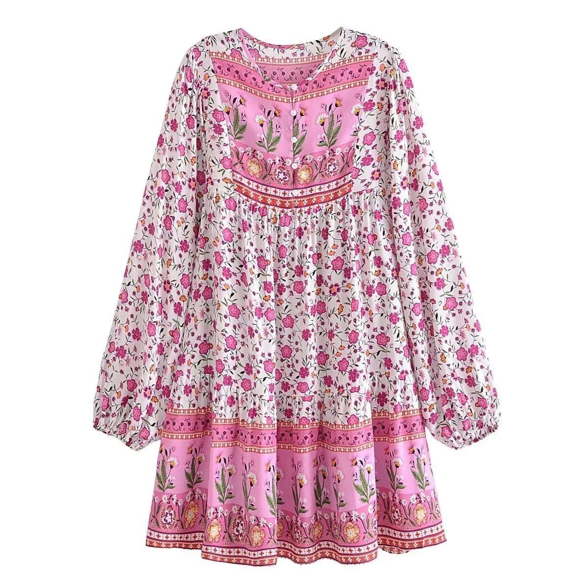 Noa Long Sleeve Boho Mini Dress - Glova