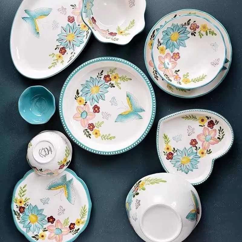 Nordic Style Floral Plates Set - Glova