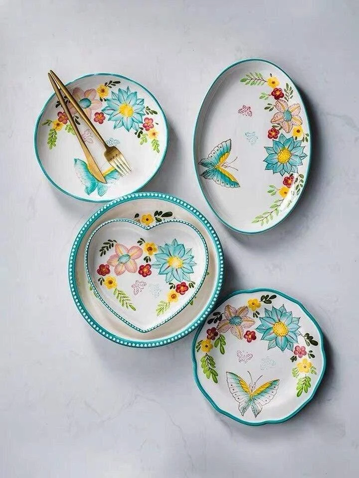 Nordic Style Floral Plates Set - Glova