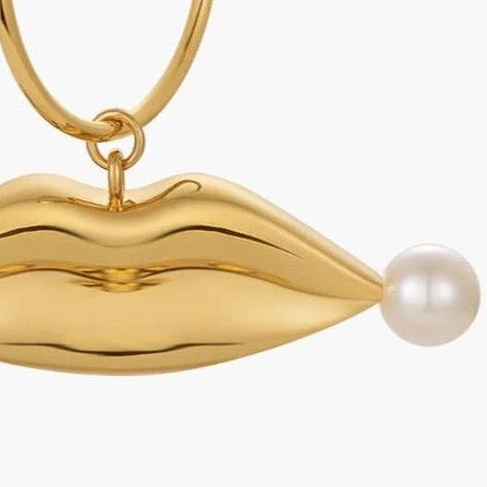 Nose & Lips Pearl and Gold Drop Earrings - Glova