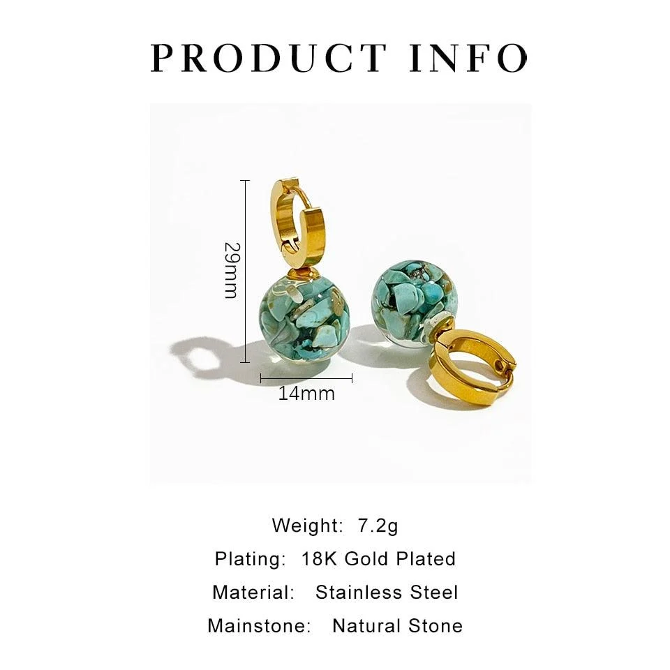 Nuria Ball & Turquoise Stone Hoop Earrings - Glova