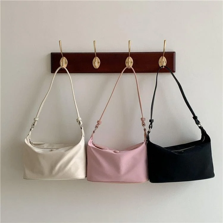 Nylon Cloth Solid Color Underarm Bag with Zipper - Glova