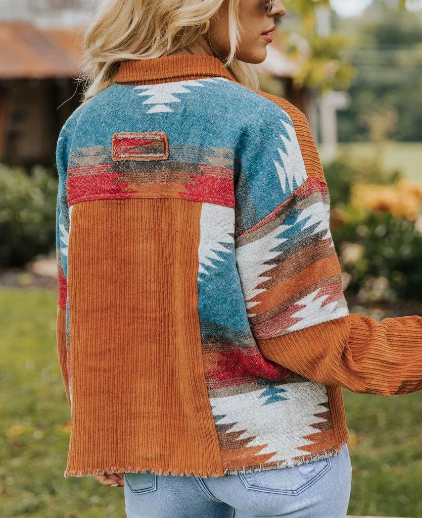 Océane Aztec Patchwork Corduroy Shacket - Glova