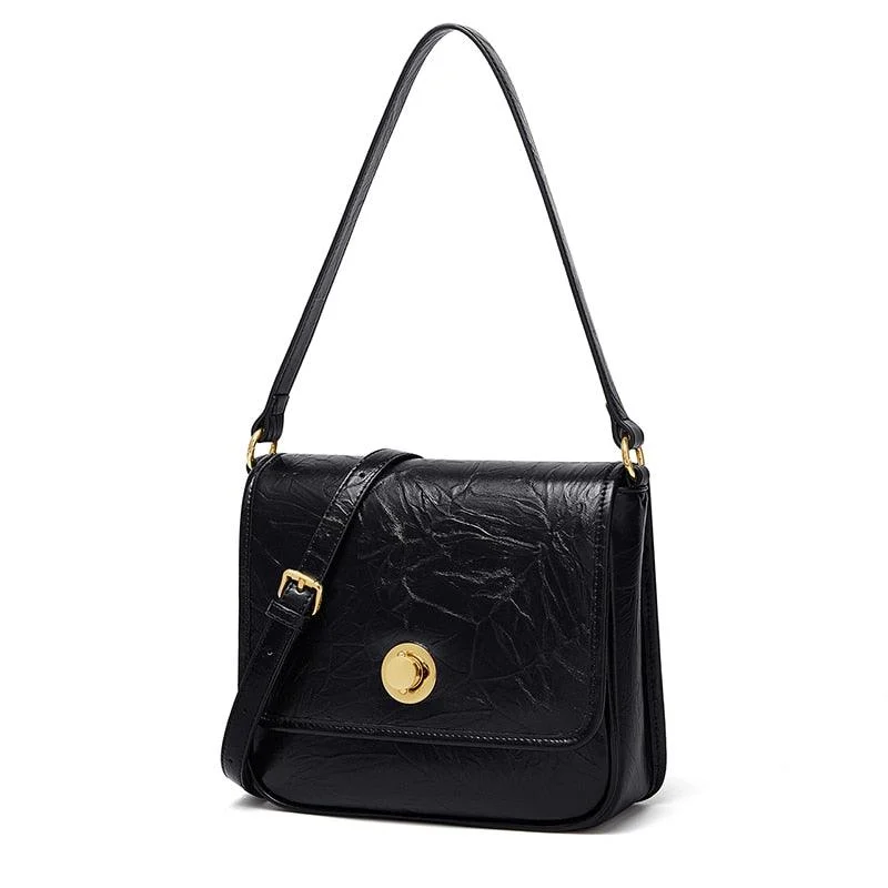 Olena Vintage Textured Leather Flap Bag - Glova