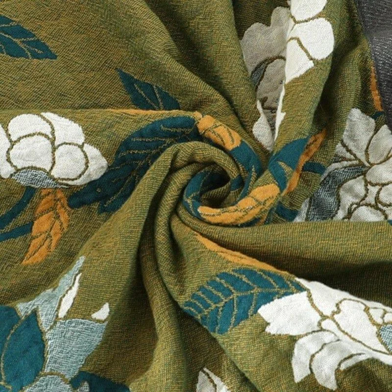 Olive Flower Print Throw Blanket - Glova